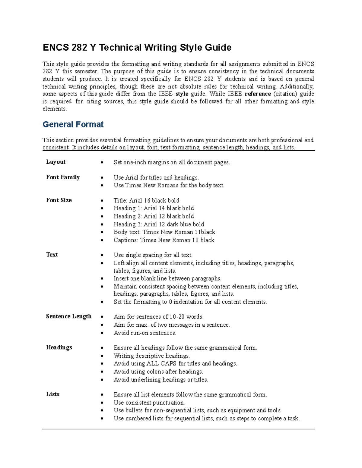 ENCS 282 Y Technical Writing Style Guide for Assignments - Studocu