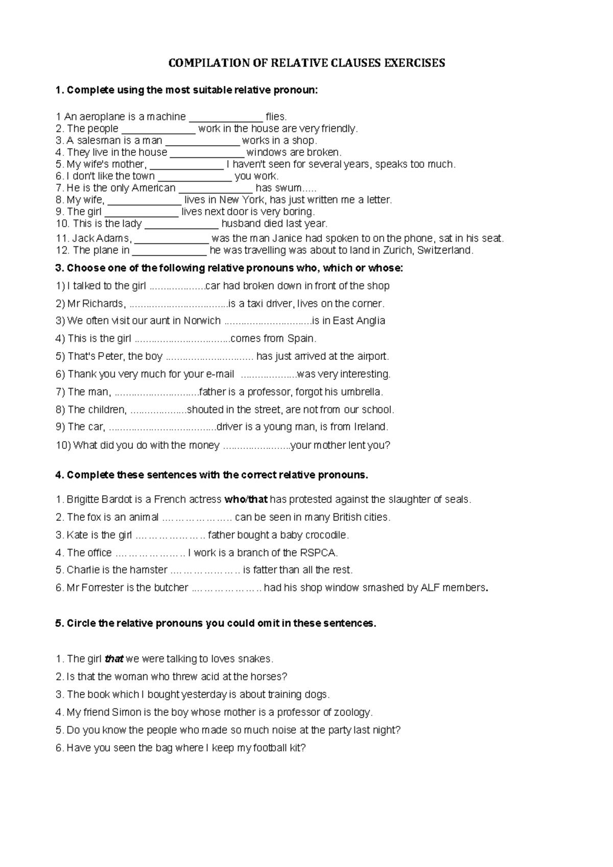 COMPILATION OF RELATIVE CLAUSES EXERCISES AND KEY - Studocu
