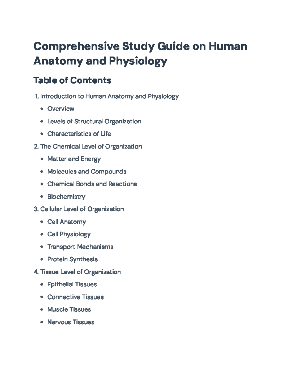 Comprehensive Study Guide: Human Anatomy & Physiology (BIO101 ...