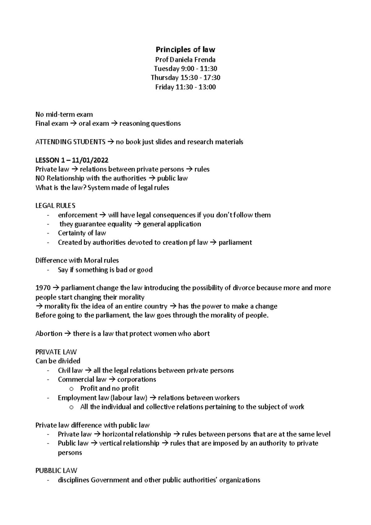 Principles of Law - Lecture Notes for Law 101 Final Exam - Studocu