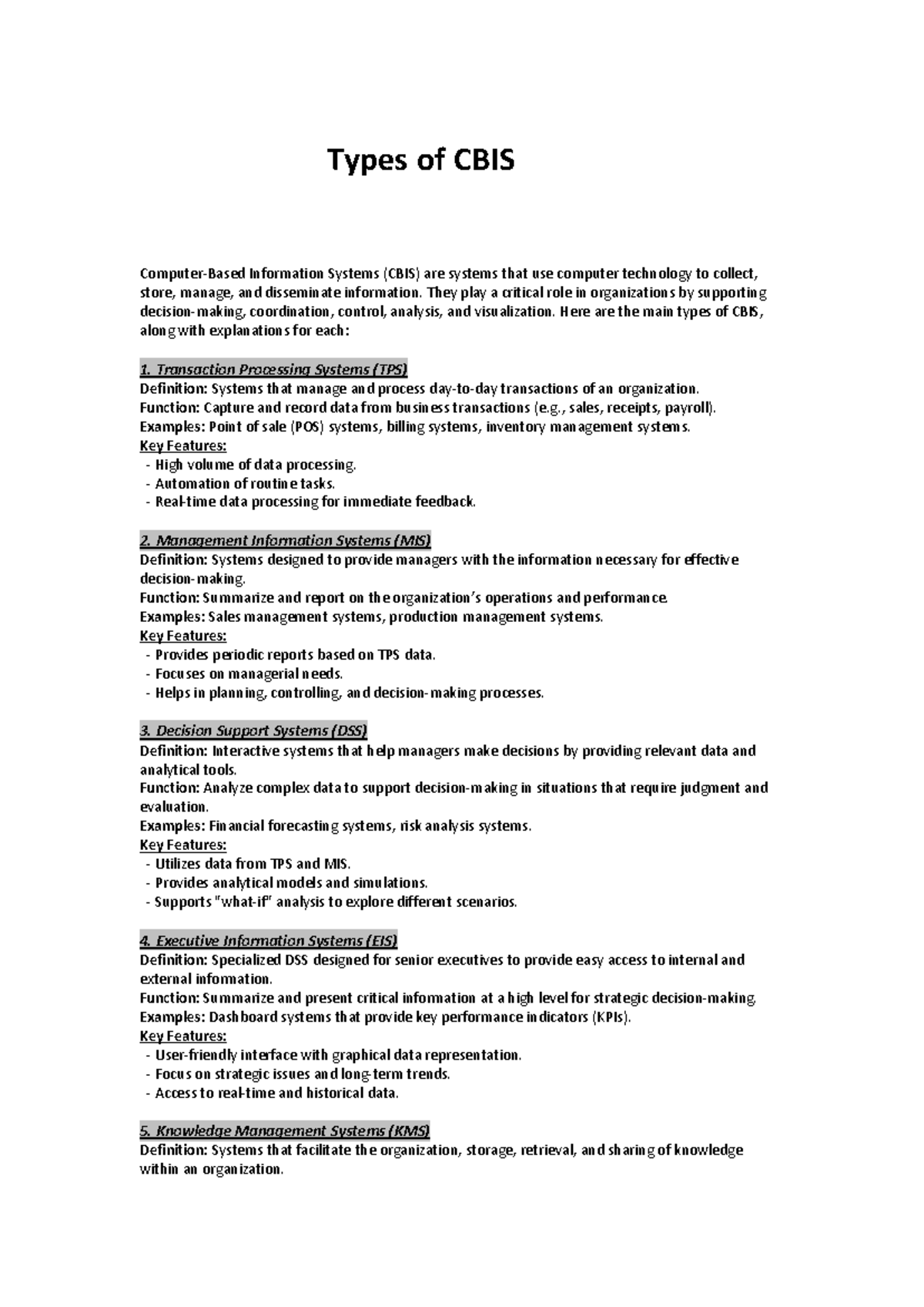 CBIS Types Overview - Comprehensive Study Notes - Studocu
