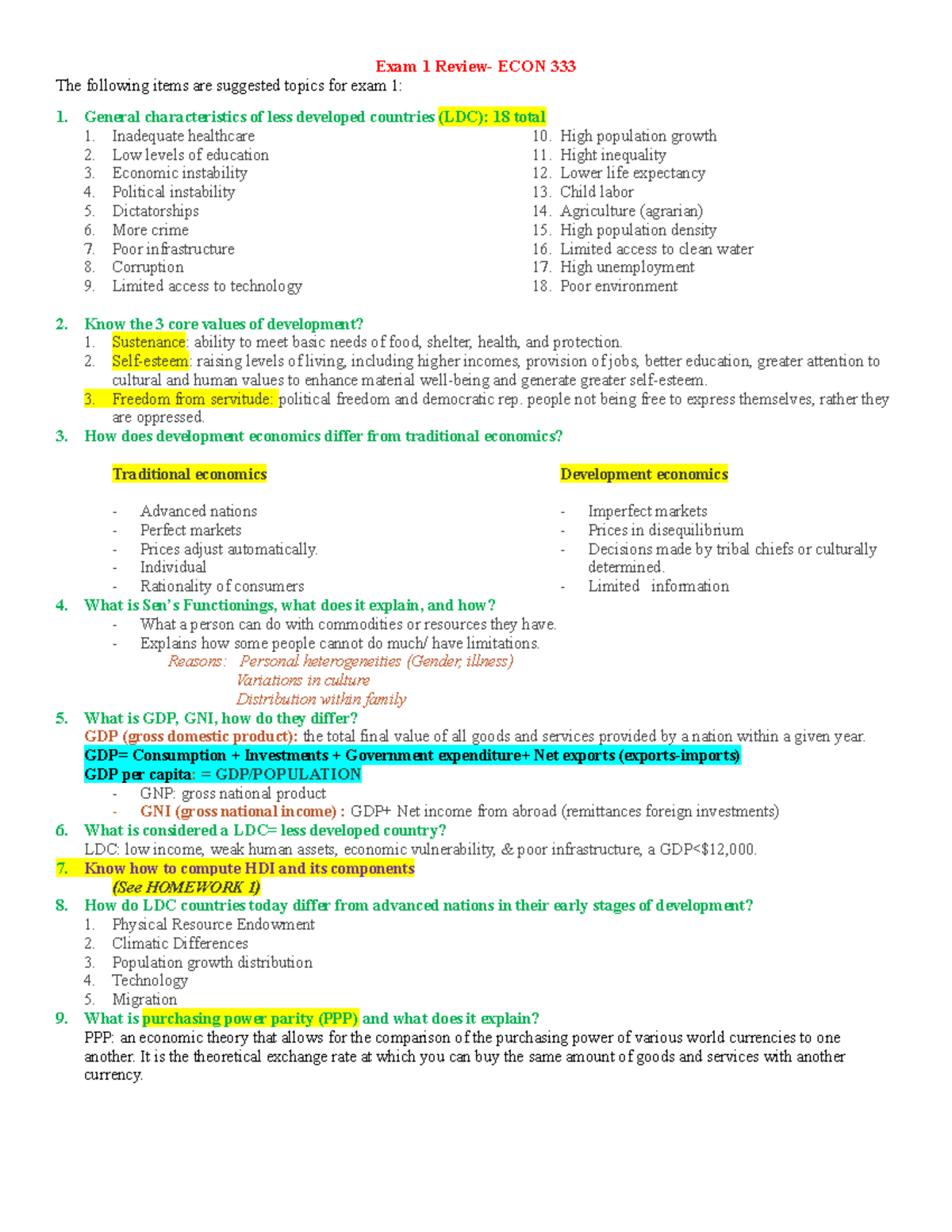 Study Guide for Exam 1 - Key Topics in ECON 333 - Studocu