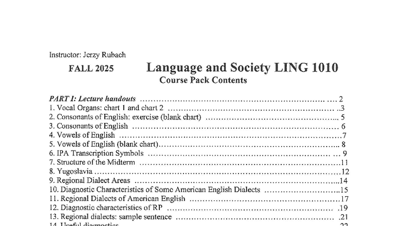 Course Pack for Language and Society LING 1010 - Fall 2025 - Studocu