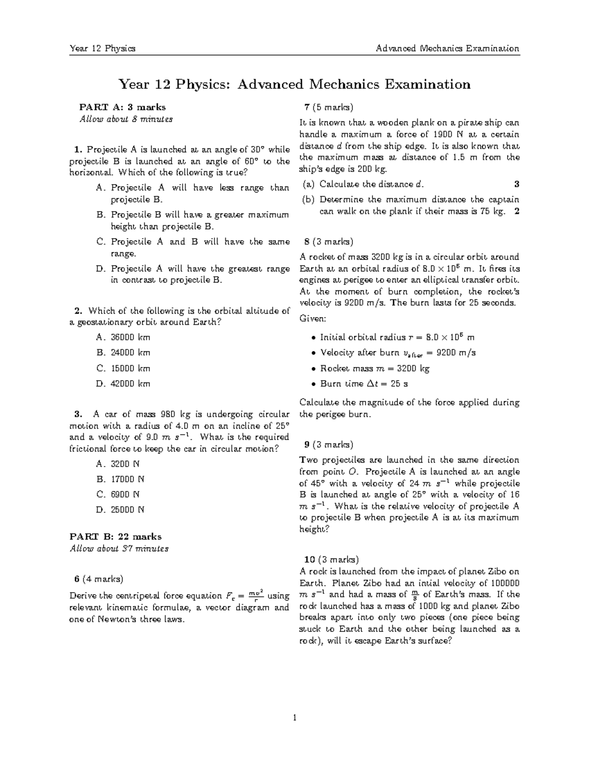 Year 12 Physics: Advanced Mechanics Exam Review Notes - Studocu