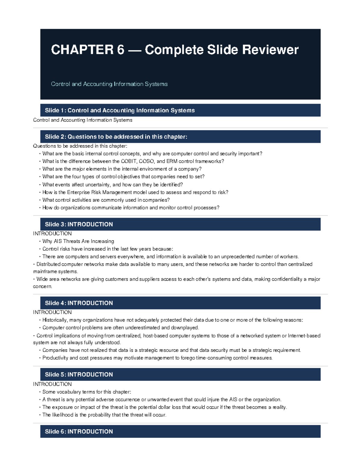 CHAPTER 6 Complete Notes on Control and Accounting Information Systems ...