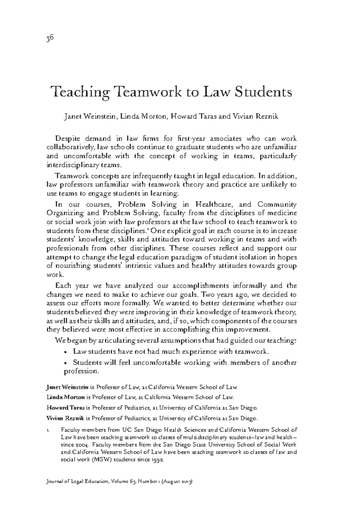 Teaching Teamwork in Law: Insights from CWSL & UCSD Collaboration - Studocu