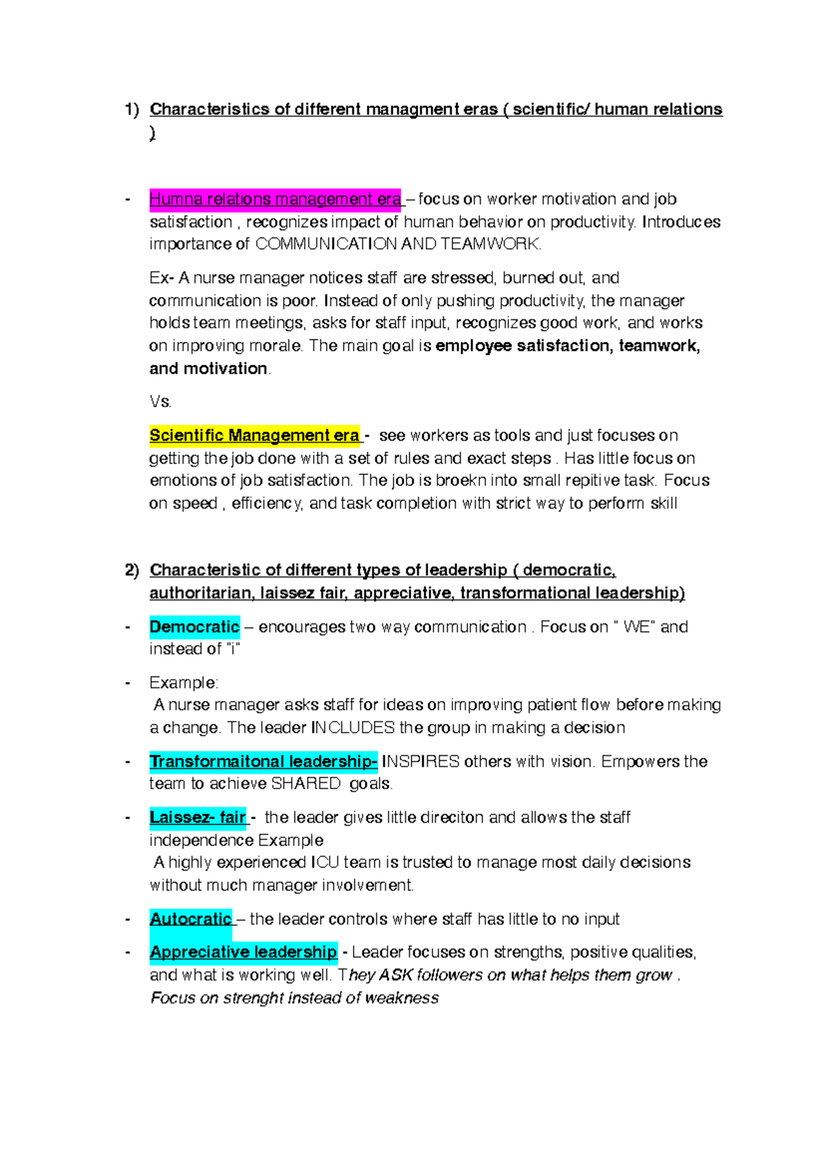 Characteristics of Management Eras: Human Relations vs. Scientific ...