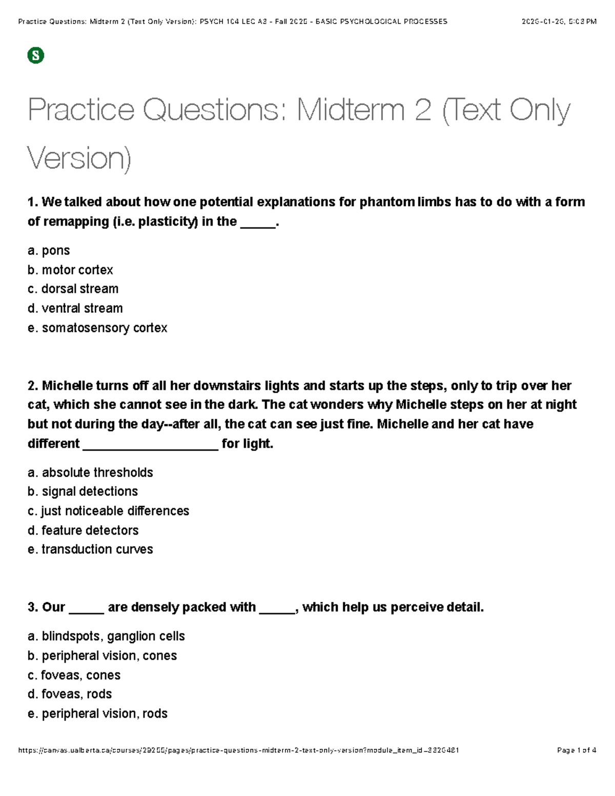 Practice Questions: Midterm 2 for PSYCH 104 LEC A3 Fall 2025 - Studocu