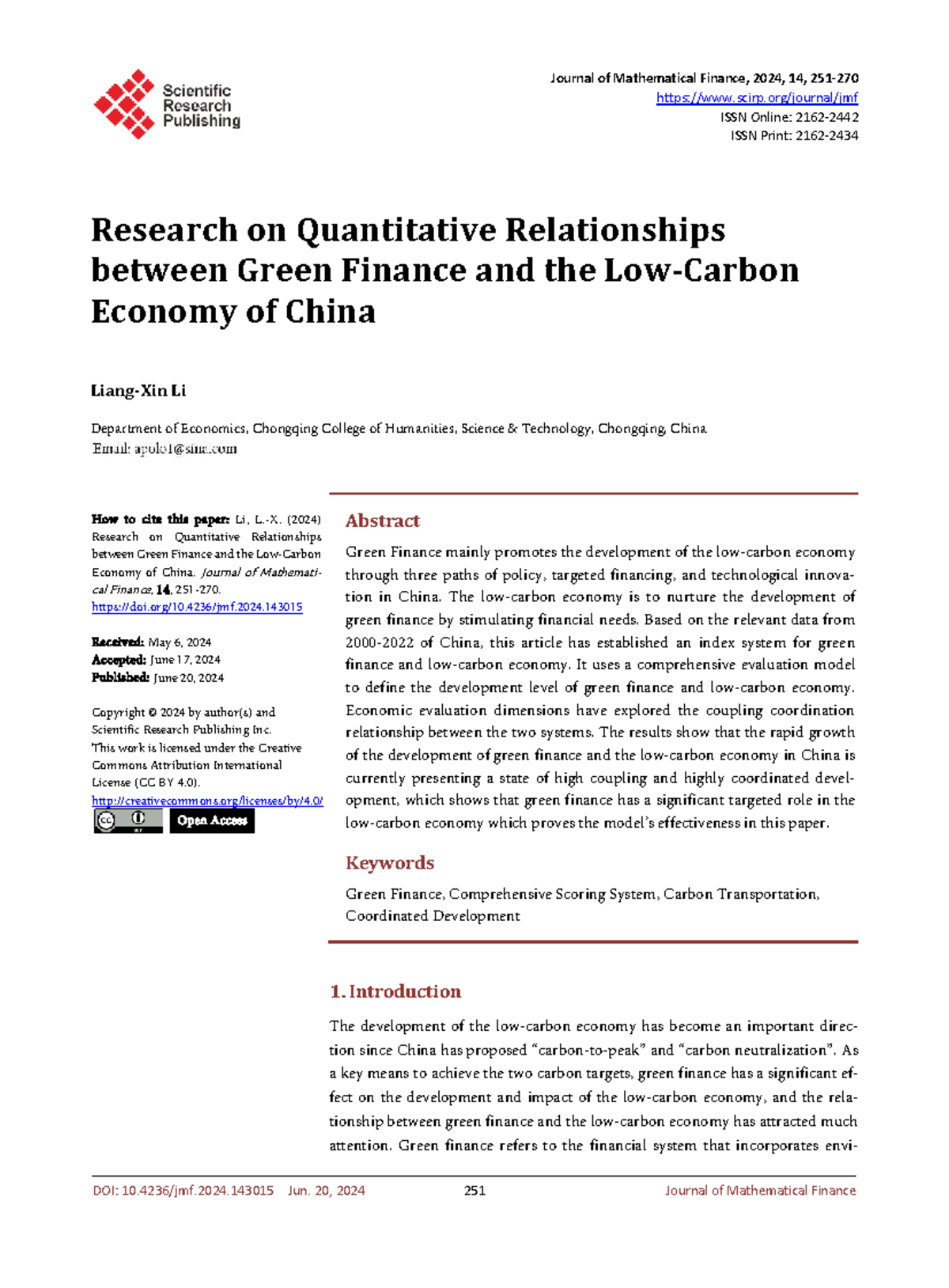Research on Green Finance and Economic Development in China (JMF 2024) -  Studocu