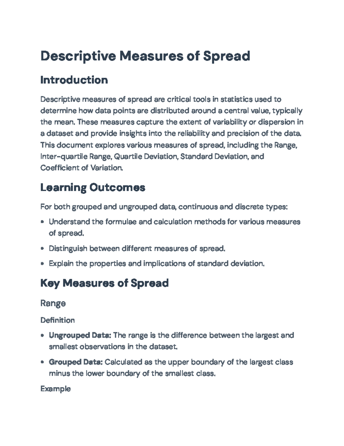 Descriptive Measures of Spread - Stats 101 Final Exam Review ...
