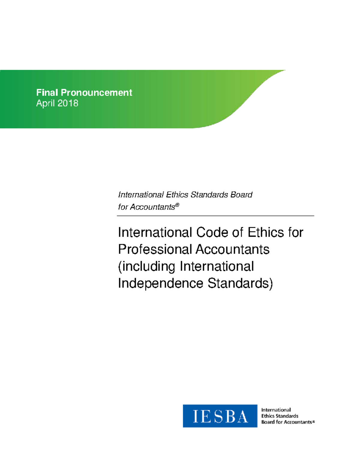 International Code of Ethics for Professional Accountants (IESBA) - Studocu