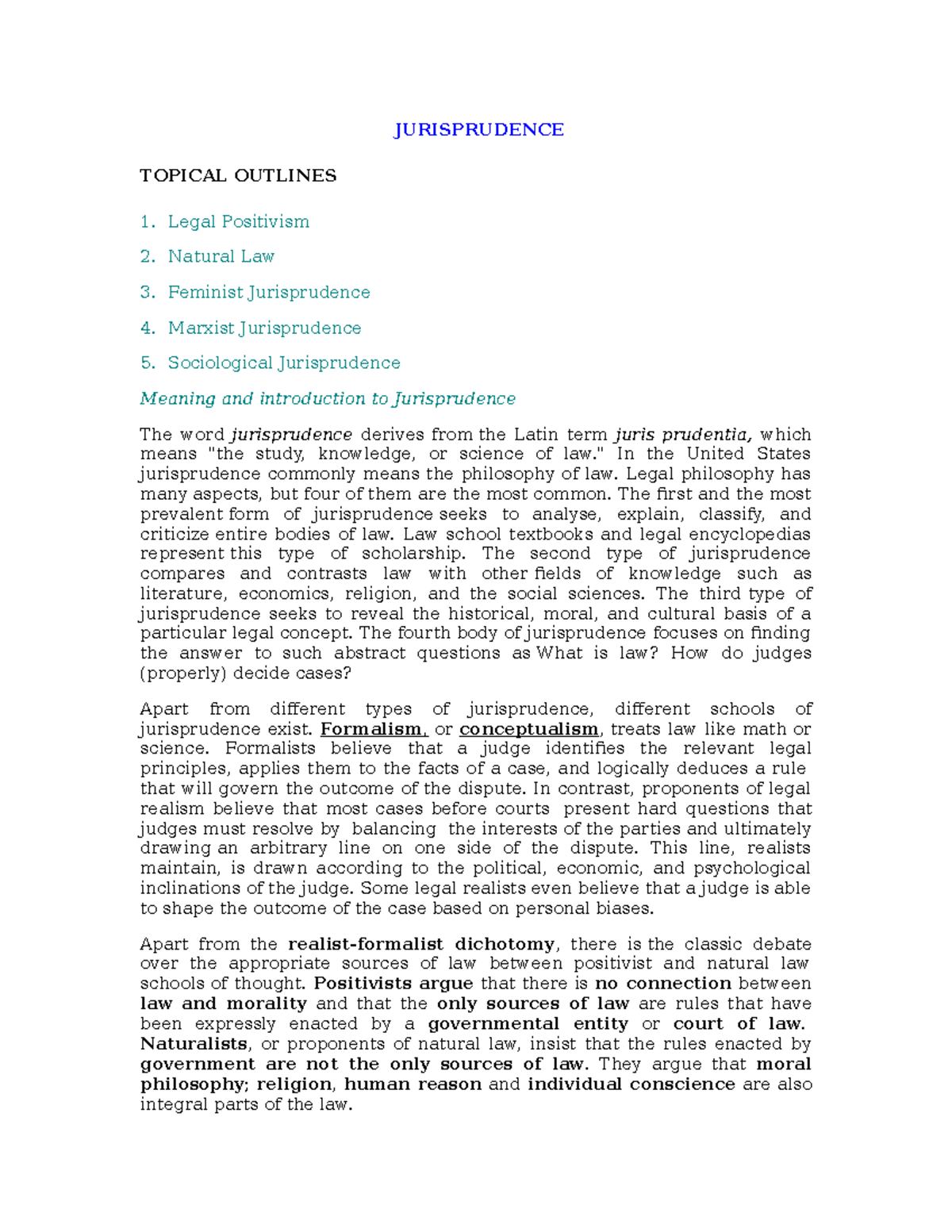 Jurisprudence Notes: Key Concepts and Theories Overview - Studocu