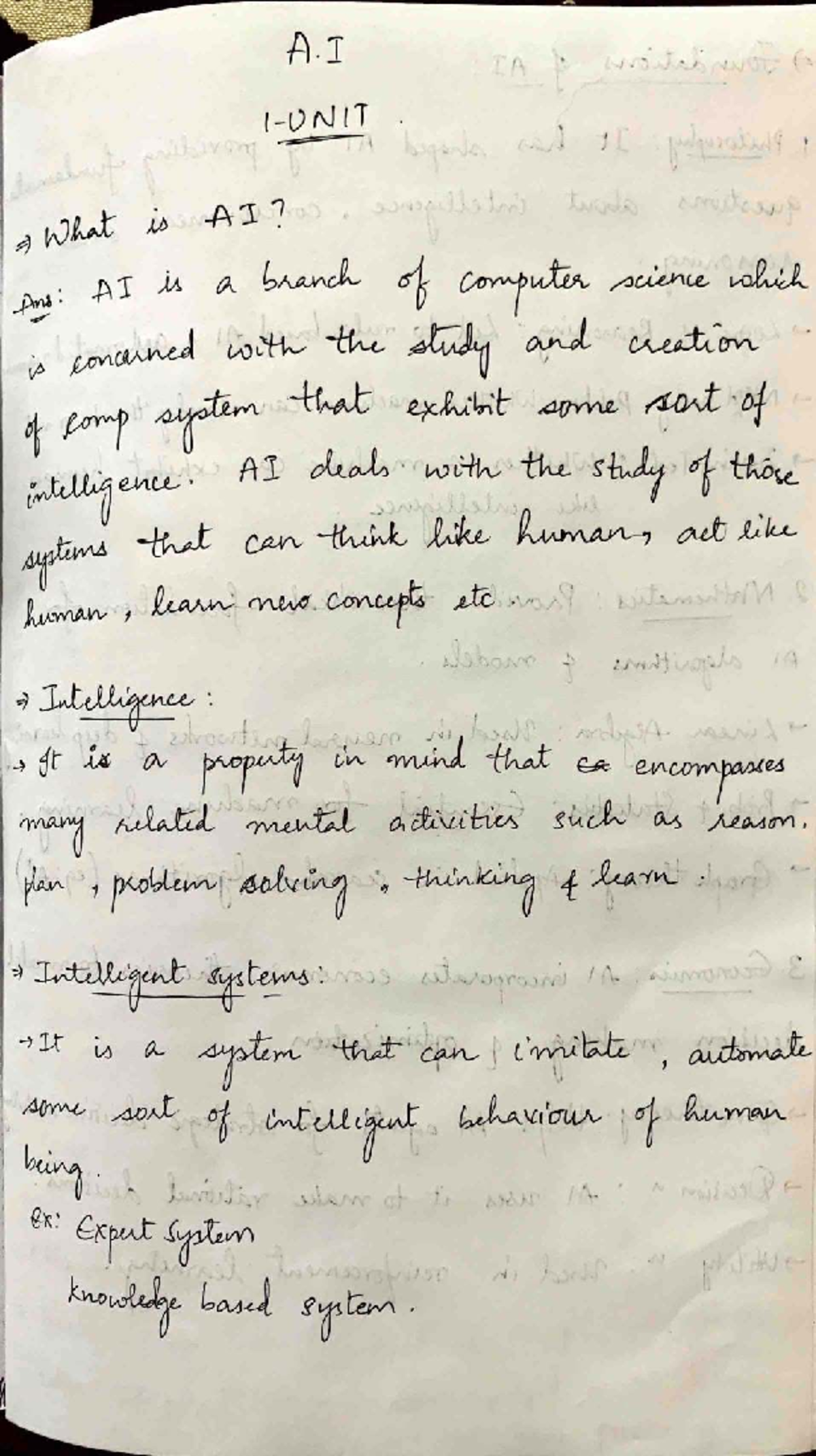 AI 101: Unit 1 Notes on Foundations and Concepts of Artificial ...