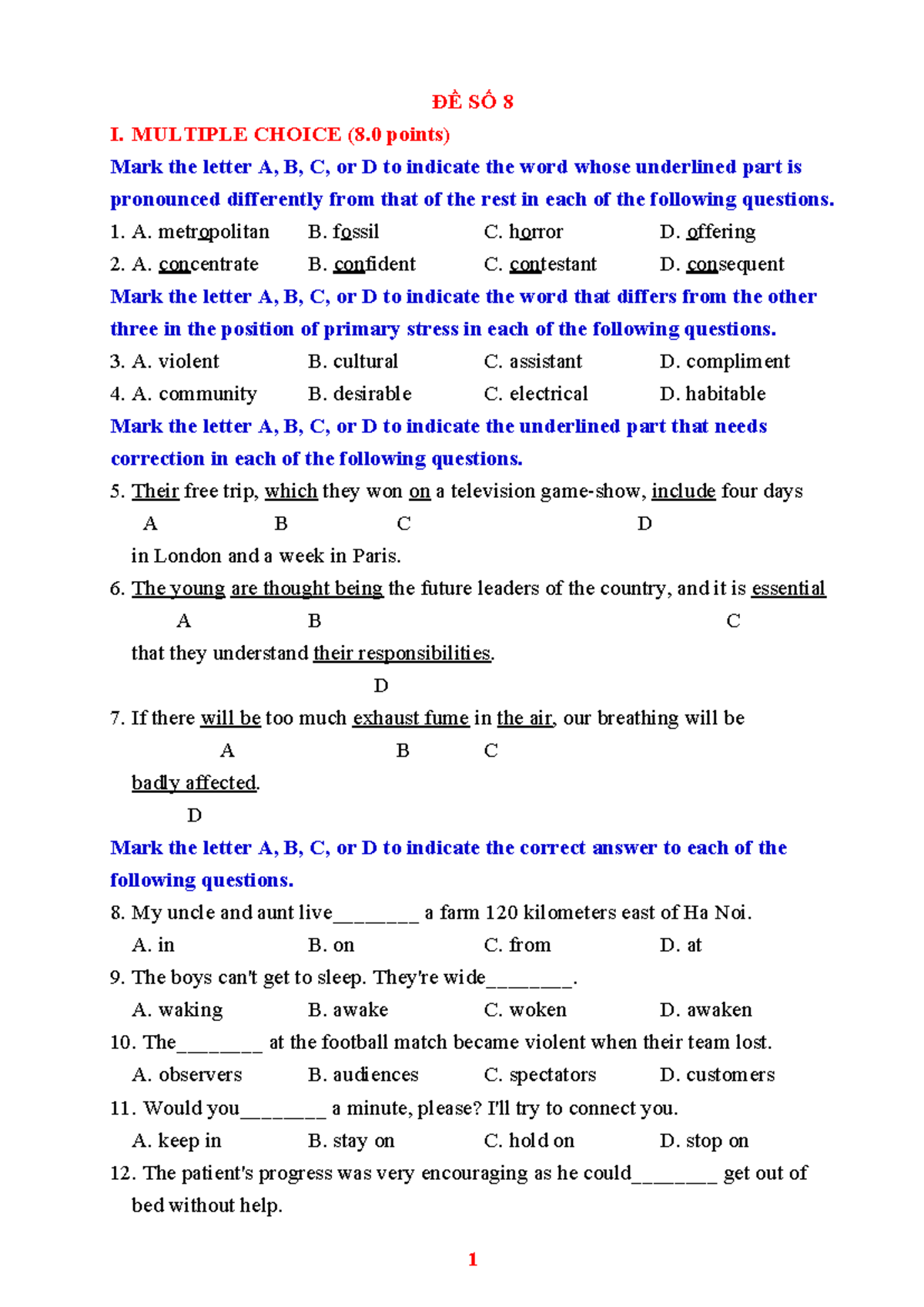 ĐỀ SỐ 8 - Multiple Choice & Writing Practice - Studocu