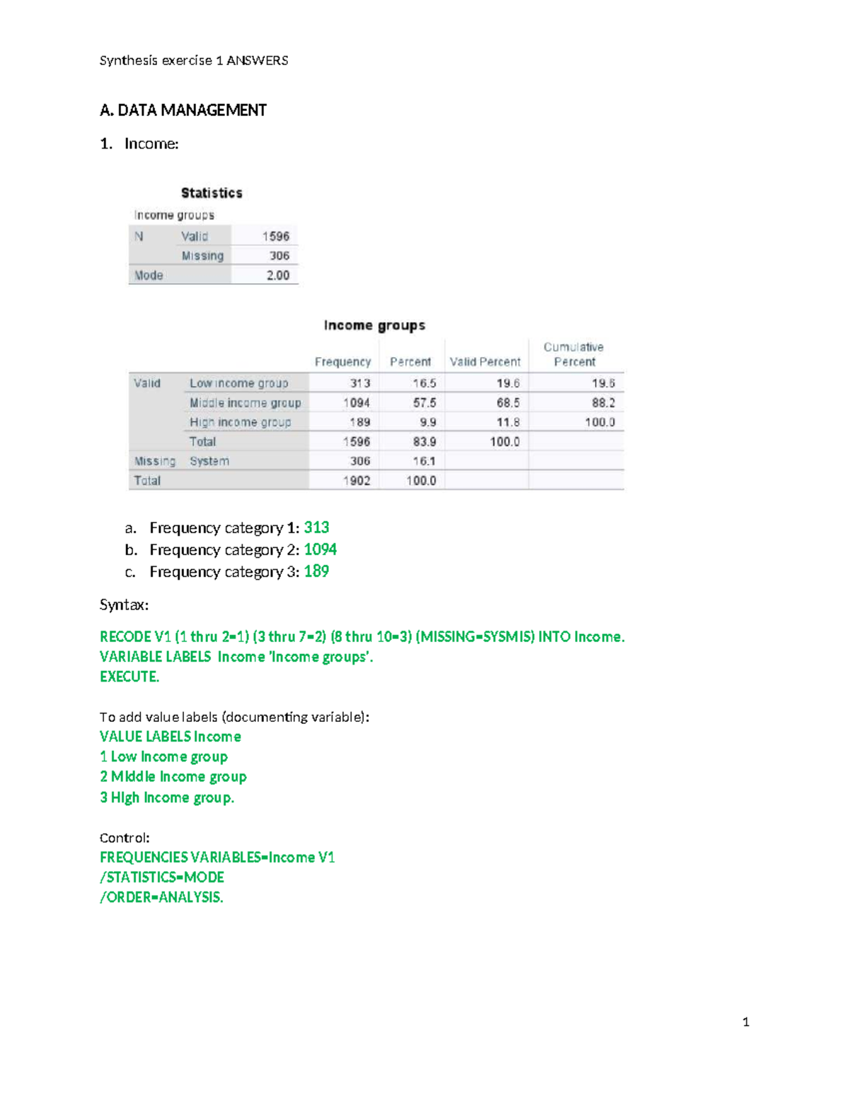 Synthesis Exercise 1 - Data Management & Analysis Answers - Studocu
