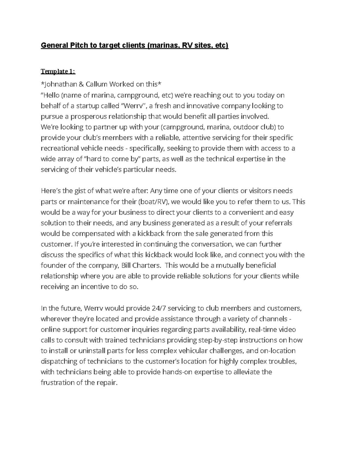 Sales Call Script Talking Points for Werrv Partnership - Studocu