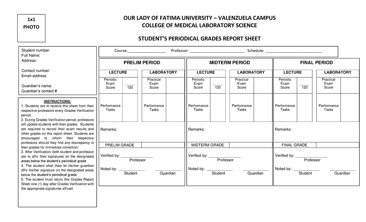 Grades Report Sheet Template for Medical Lab Science (MLS) Courses ...