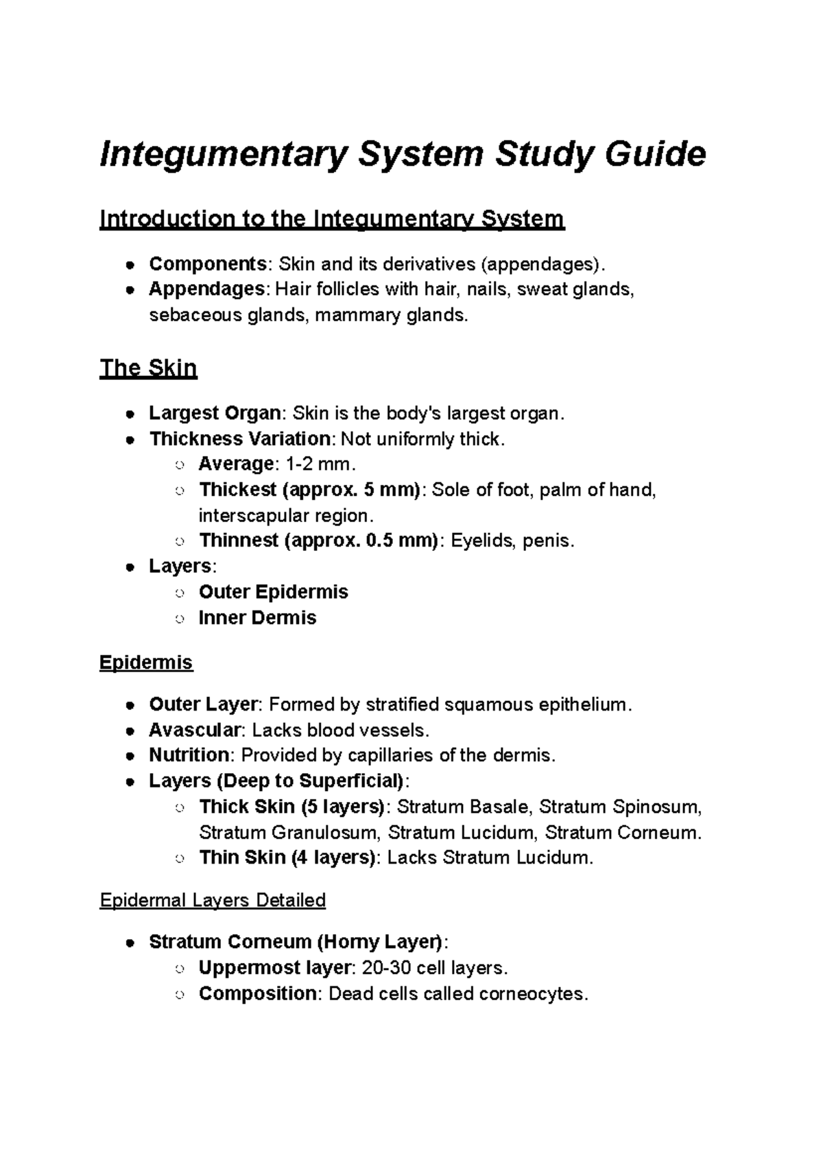 BMS-102A Final Exam Study Guide: Integumentary System Overview - Studocu