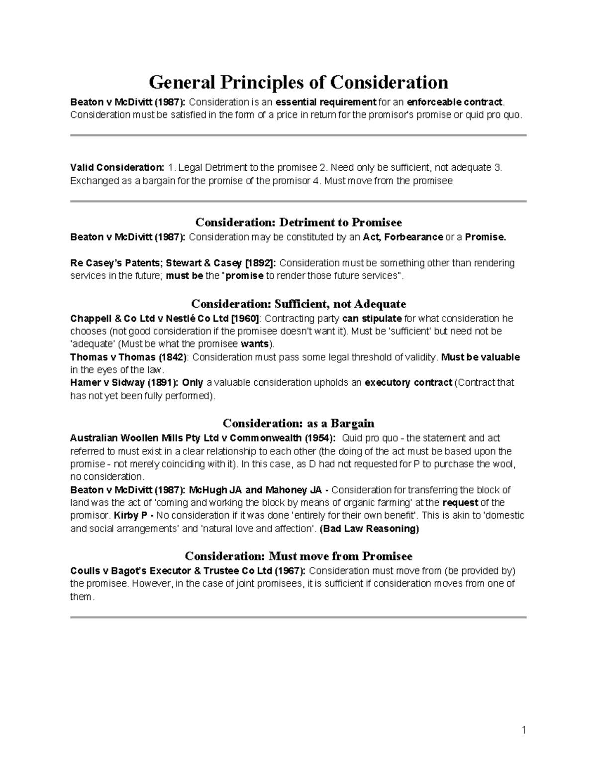 Contracts I - Final Exam Notes: Key Principles and Case Summaries - Studocu