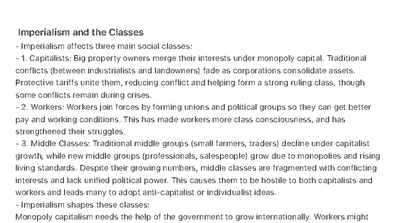 Imperialism and Social Classes: Capitalists, Workers, and Middle Class ...