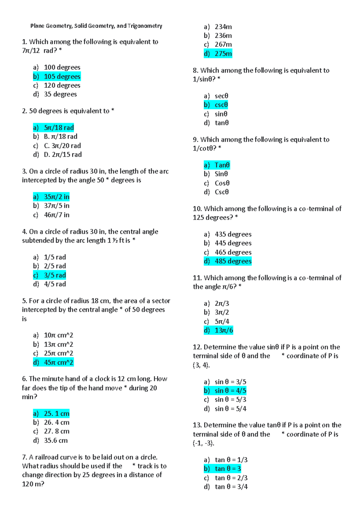 Plane and Solid Geometry Study Guide (Course Code: PGS 101) - Studocu