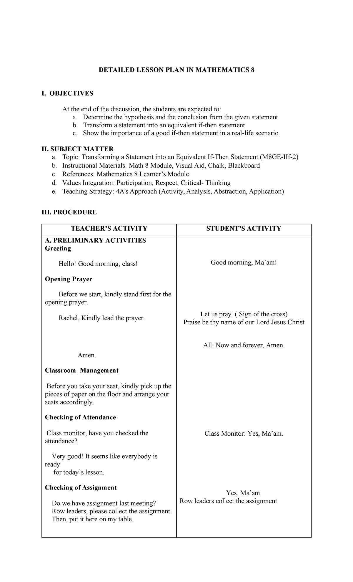 DLP- Mathematics 8 Day 7 - DETAILED LESSON PLAN IN MATHEMATICS 8 I ...