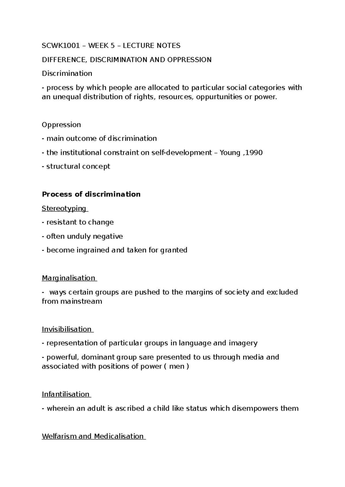 SCWK1001 WEEK 5 LECTURE NOTES: DISCRIMINATION & OPPRESSION - Studocu