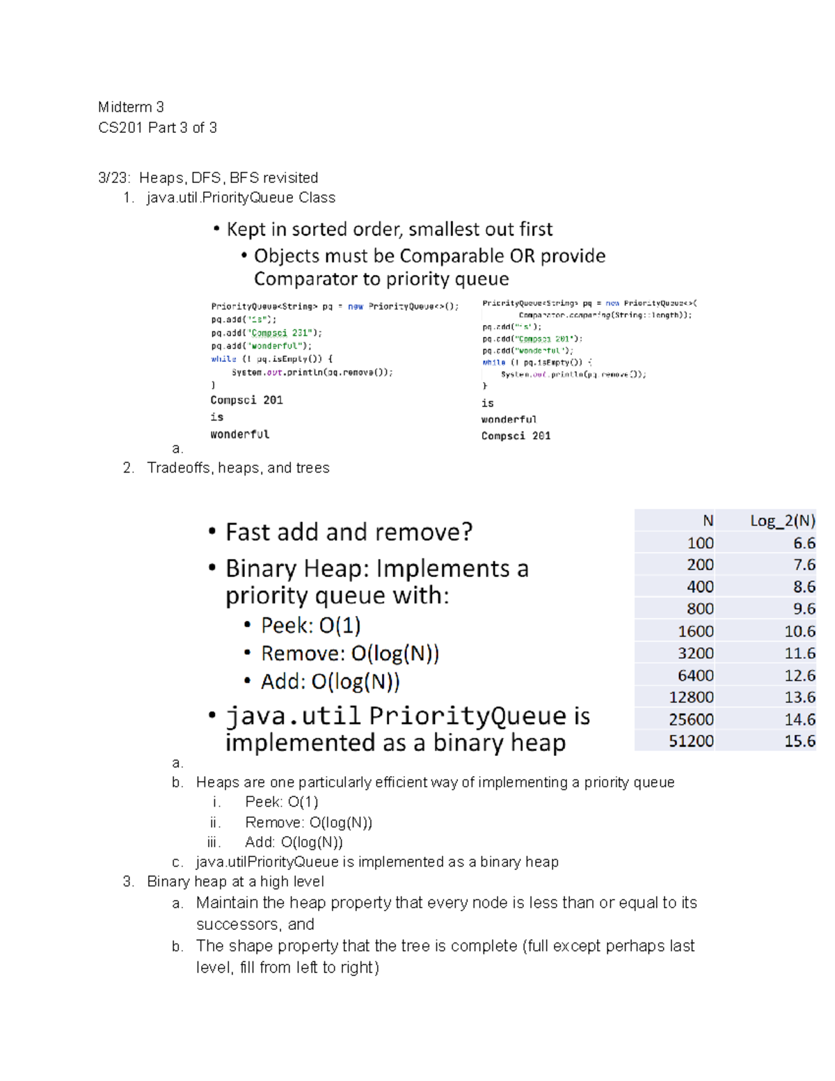 CS201 Midterm 3 Study Notes: Heaps, DFS, and BFS Overview - Studocu