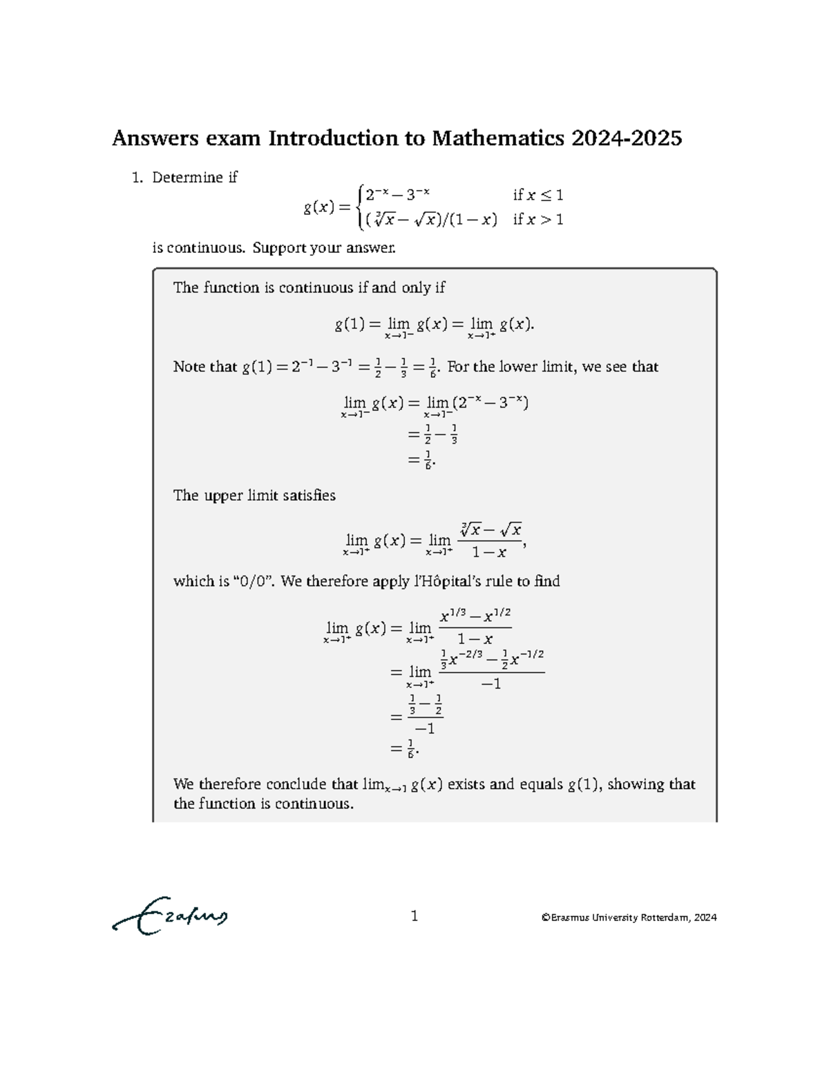 Answers to Introduction to Mathematics Exam 2024-2025 - Studeersnel
