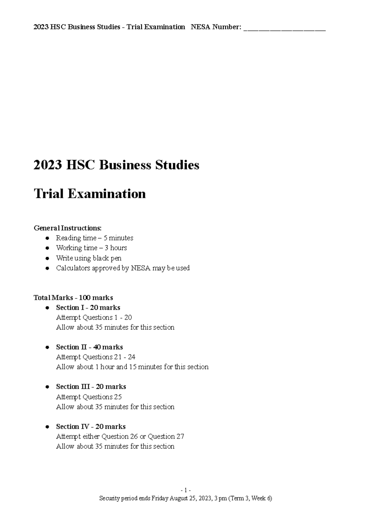 2023 HSC Business Studies Trial Exam - Complete Guide - Studocu