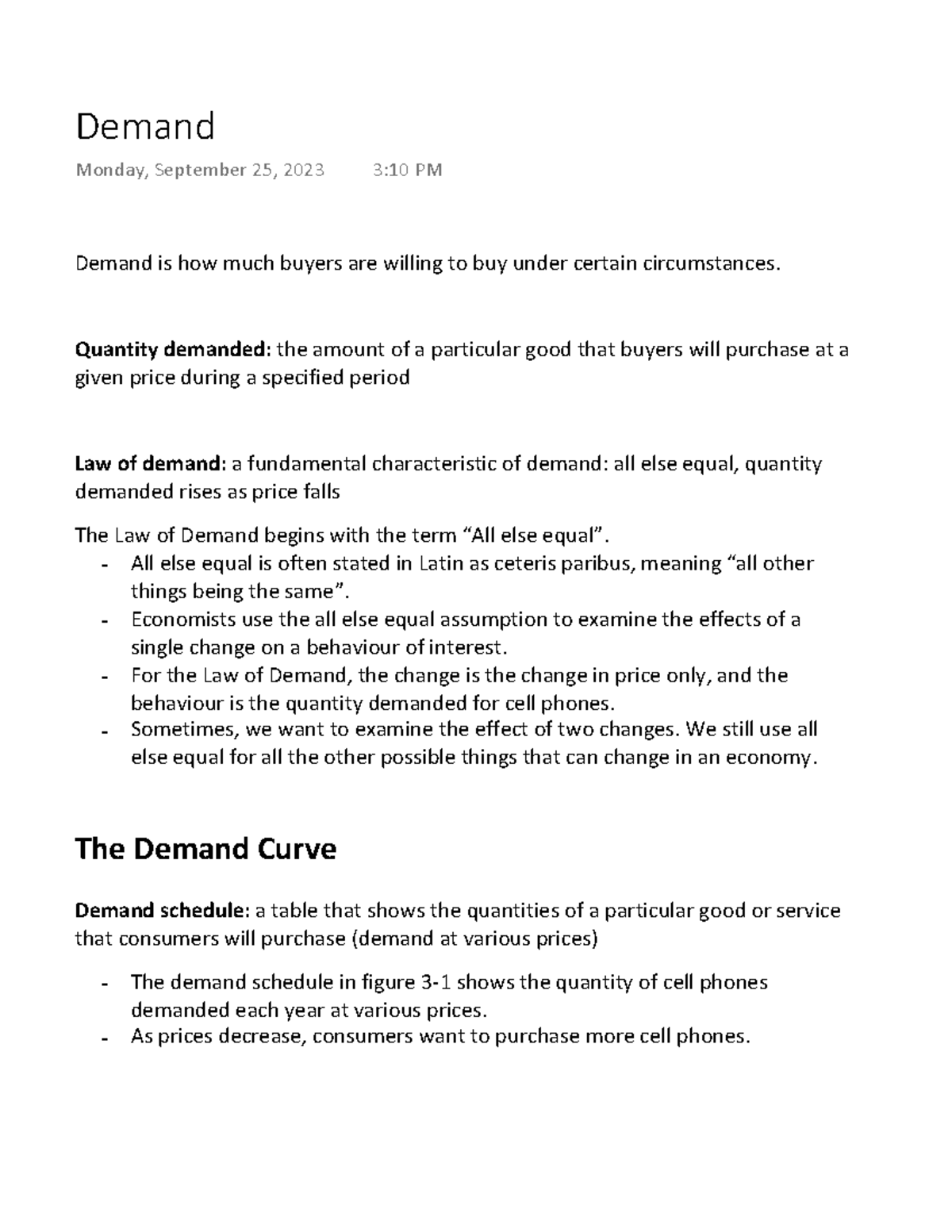 Demand Analysis: Understanding the Law of Demand and Its Factors - Studocu