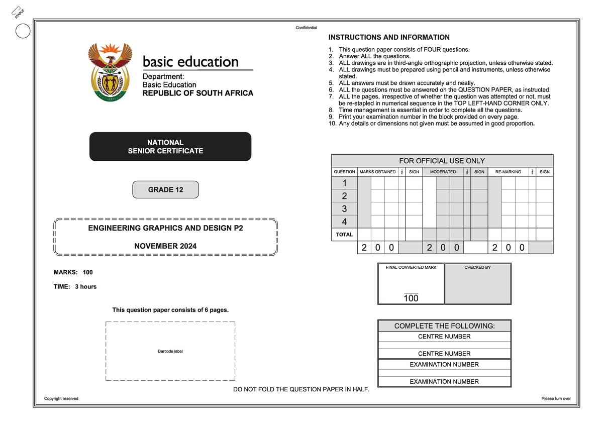 Engineering Graphics & Design P2 Final Exam Nov 2024 - Studocu