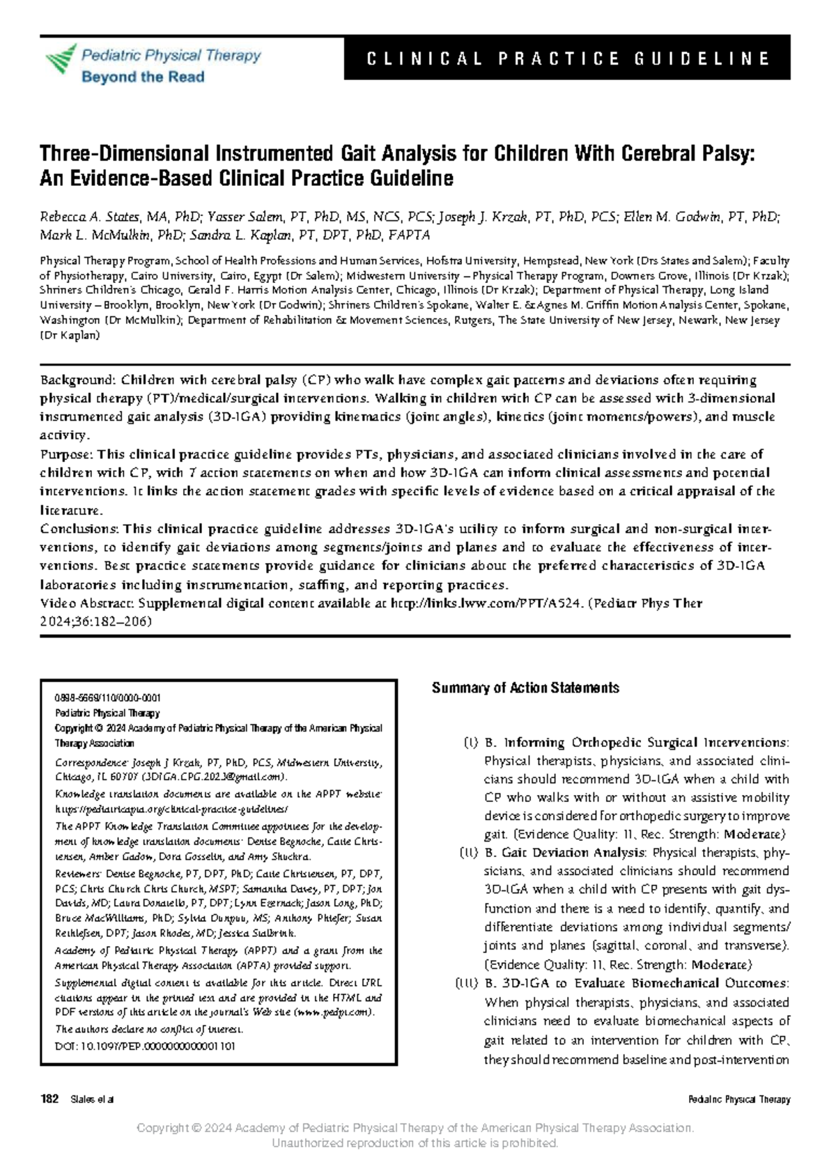 Instrumented Gait Analysis for Children with CP: Clinical Practice ...