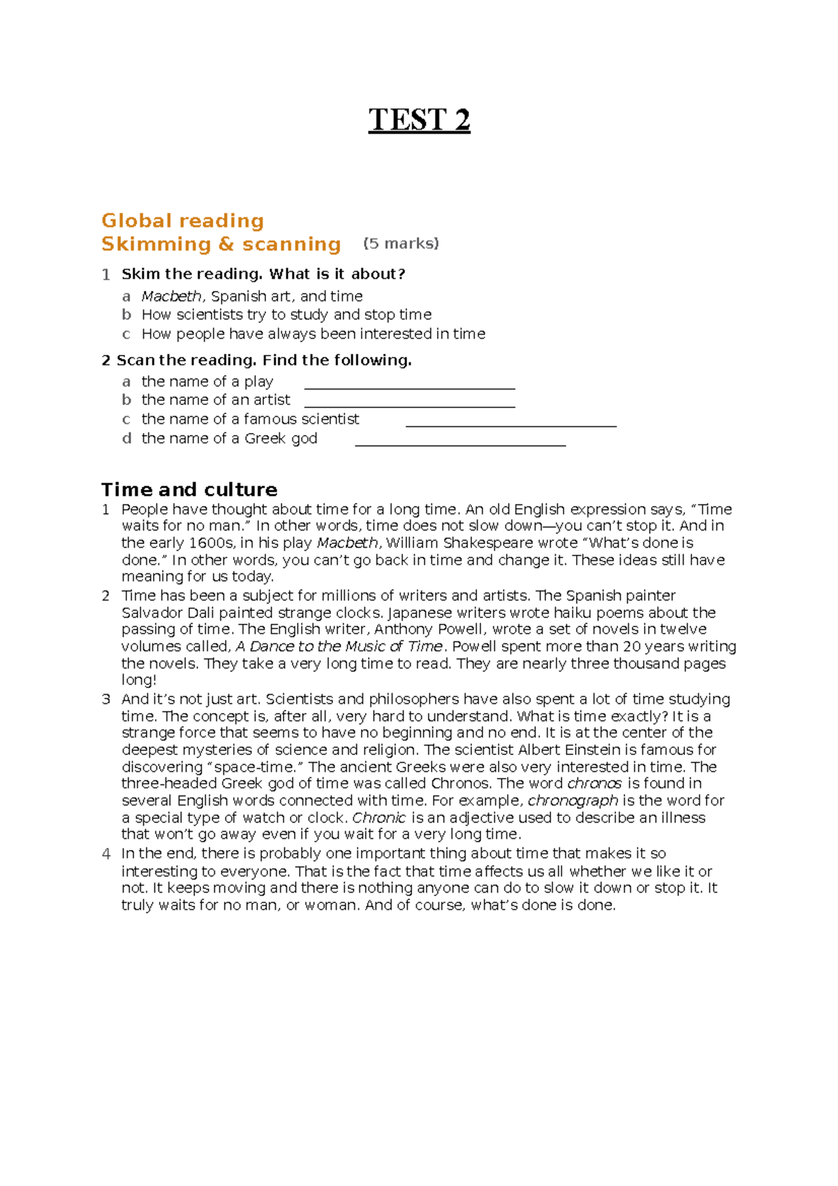 TEST 2 - Reading Comprehension & Author Purpose (1-21 DTA1D) - Studocu