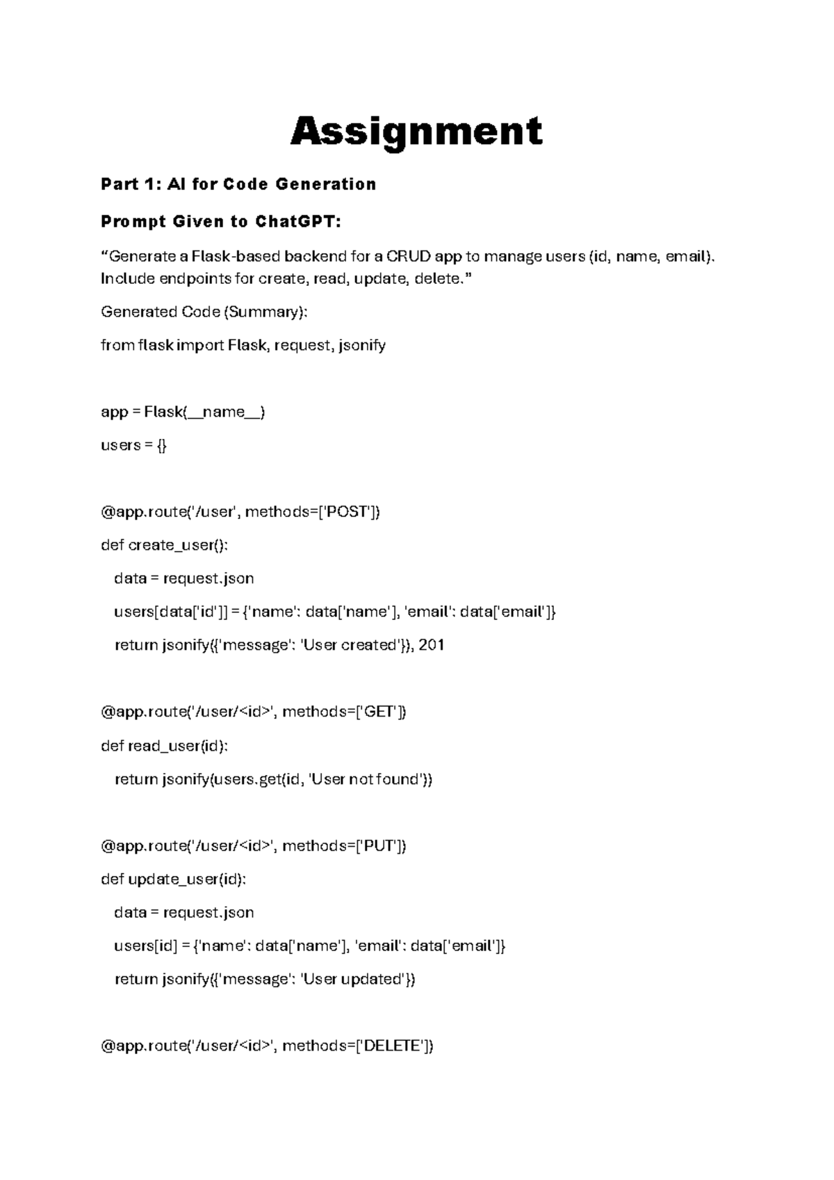 Assignment 1: AI for Code Generation & Model Training (CS101) - Studocu