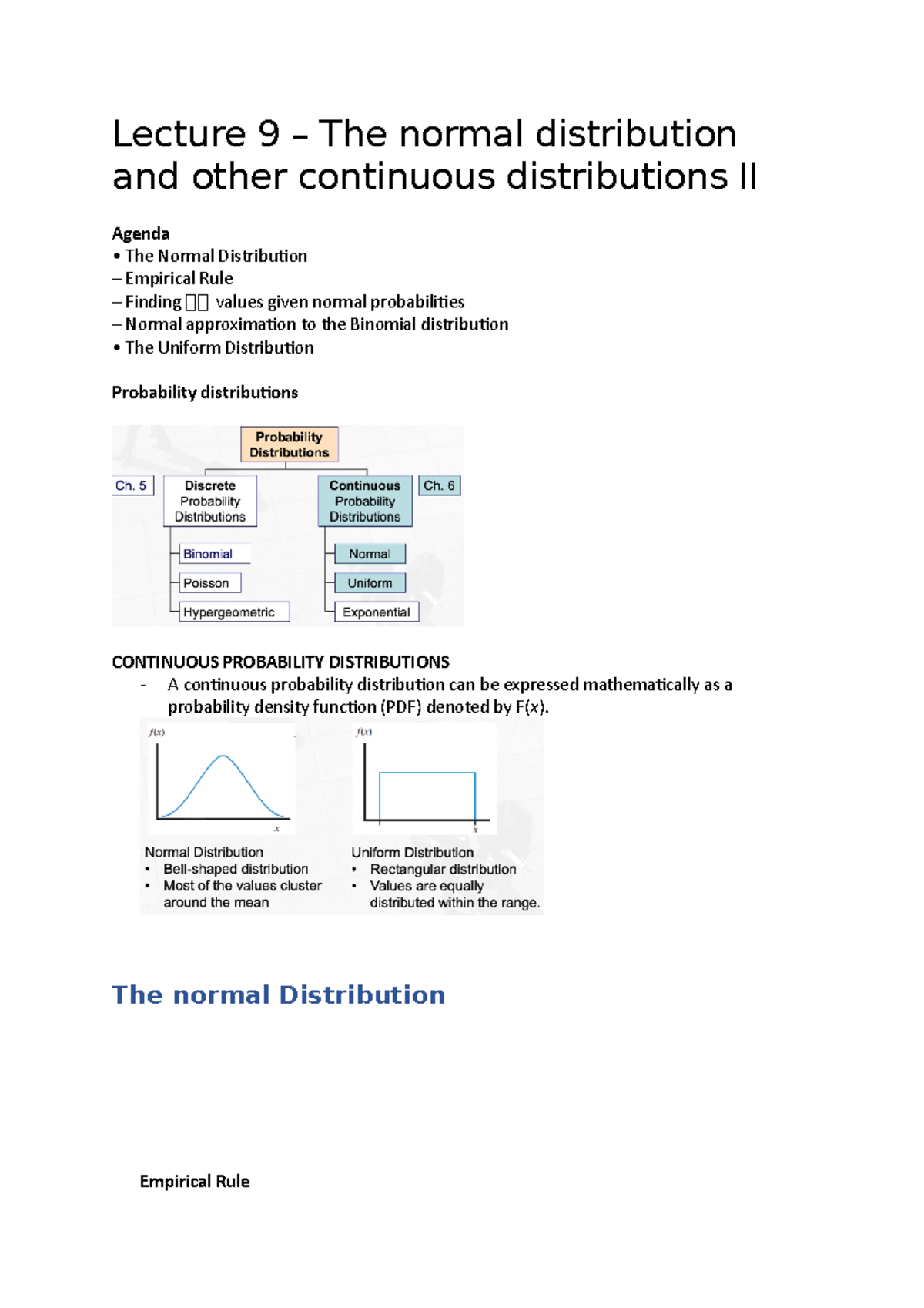 9 – The normal distribution and other continuous distributions II - The ...
