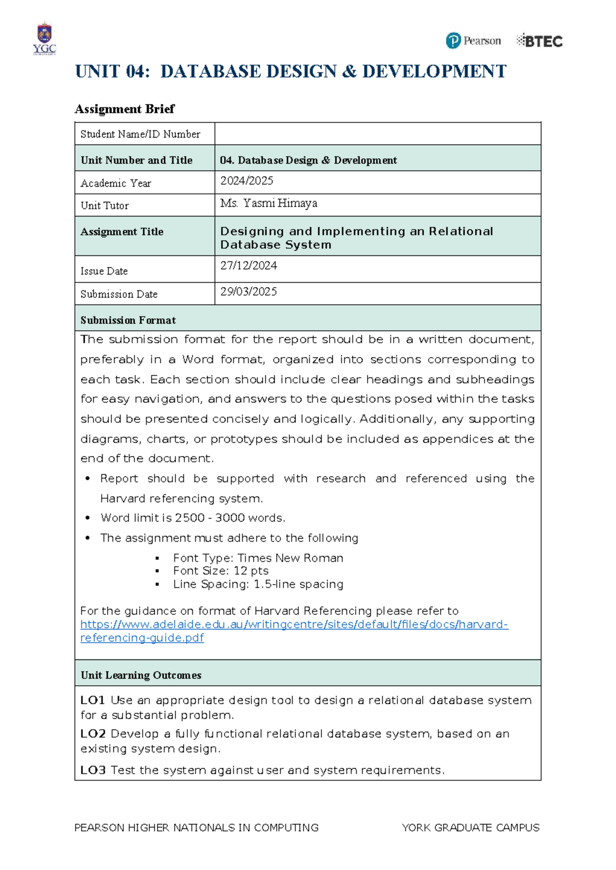 Designing and Implementing a RDBMS: Database Design & Dev (Unit 04 ...