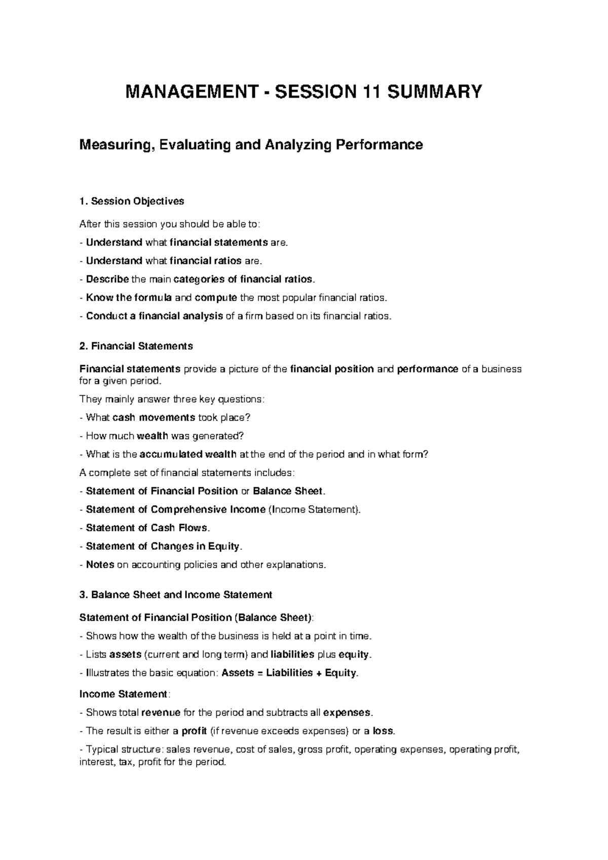 MANAGEMENT 11: Summary of Financial Performance Analysis Techniques ...