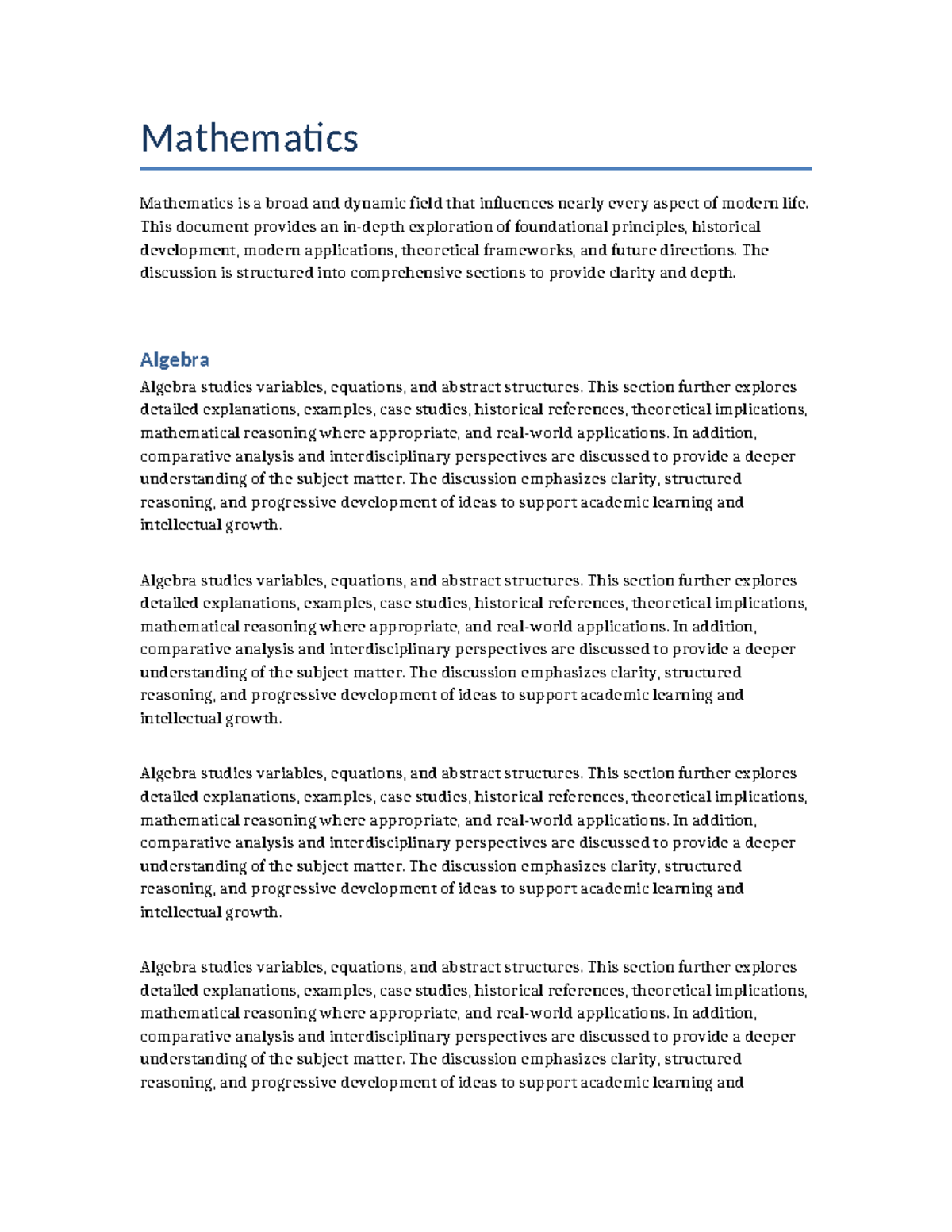 Mathematics Overview: Foundations, Applications, and Future Directions ...