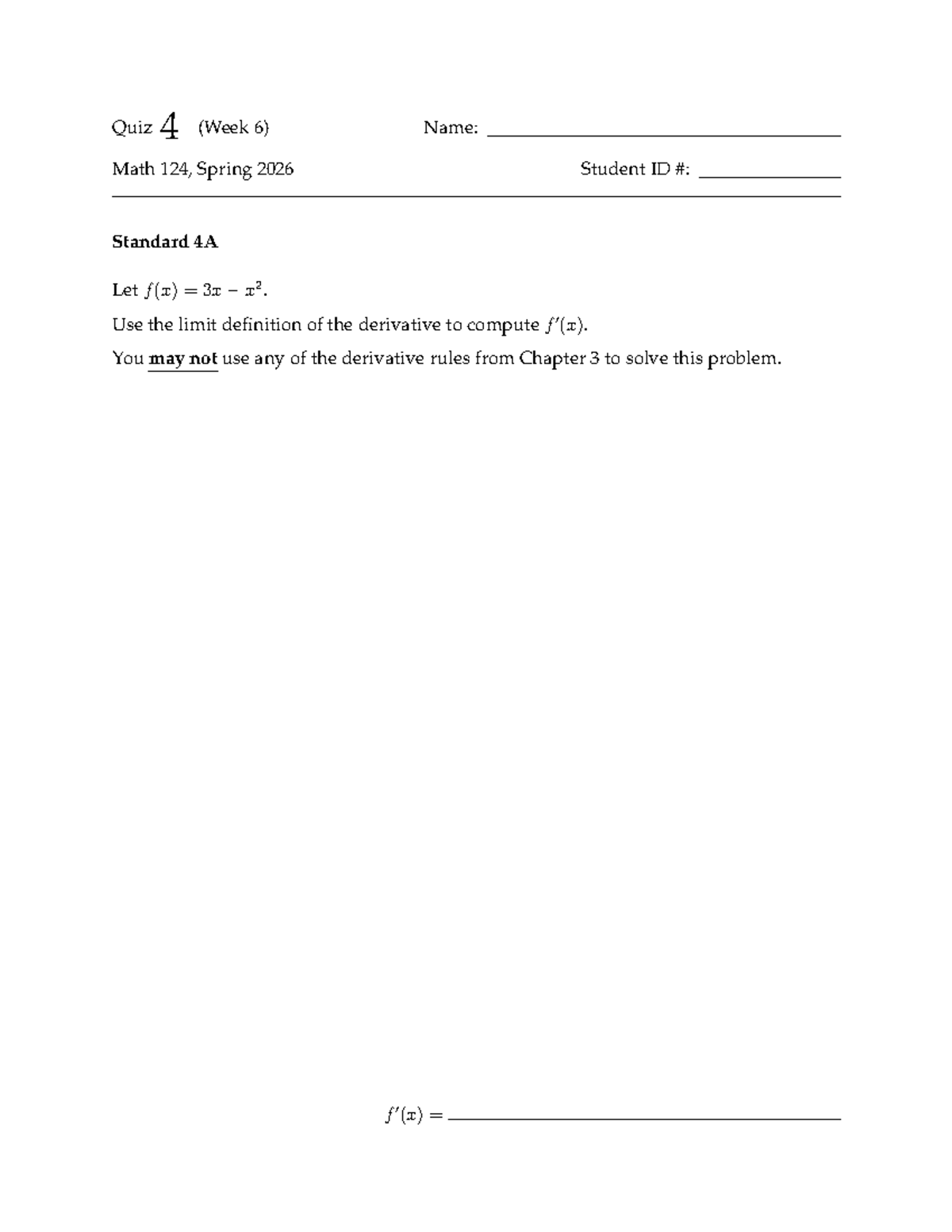 Math 124 Quiz 4 - Spring 2026 - Studocu