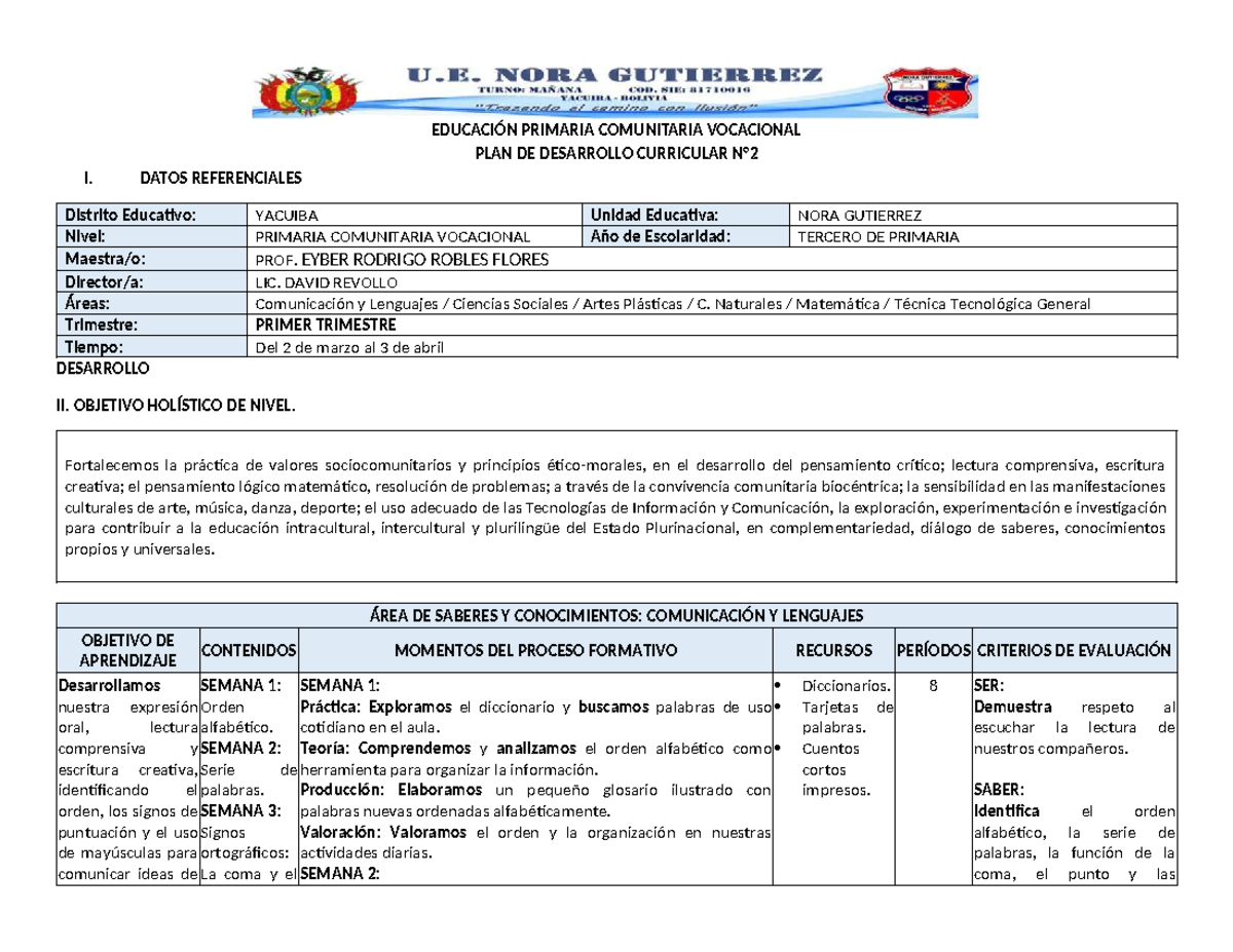 PDC 2 Tercero - Plan de Desarrollo Curricular Primaria Comunitaria ...