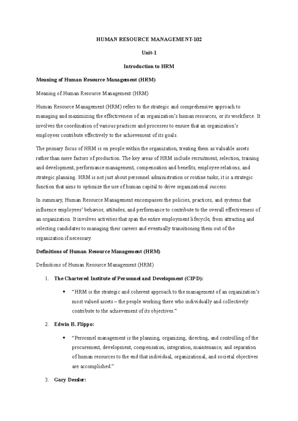 HUMAN RESOURCE MANAGEMENT (HRM): Key Concepts and Functions - Studocu