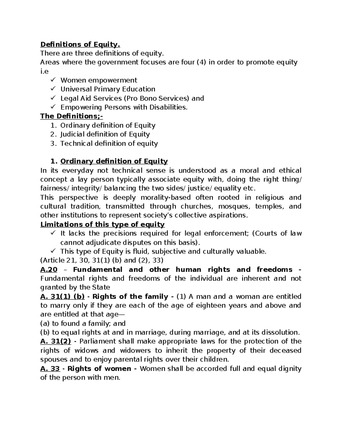 Definitions of Equity in Family Law: Key Concepts and Focus Areas - Studocu