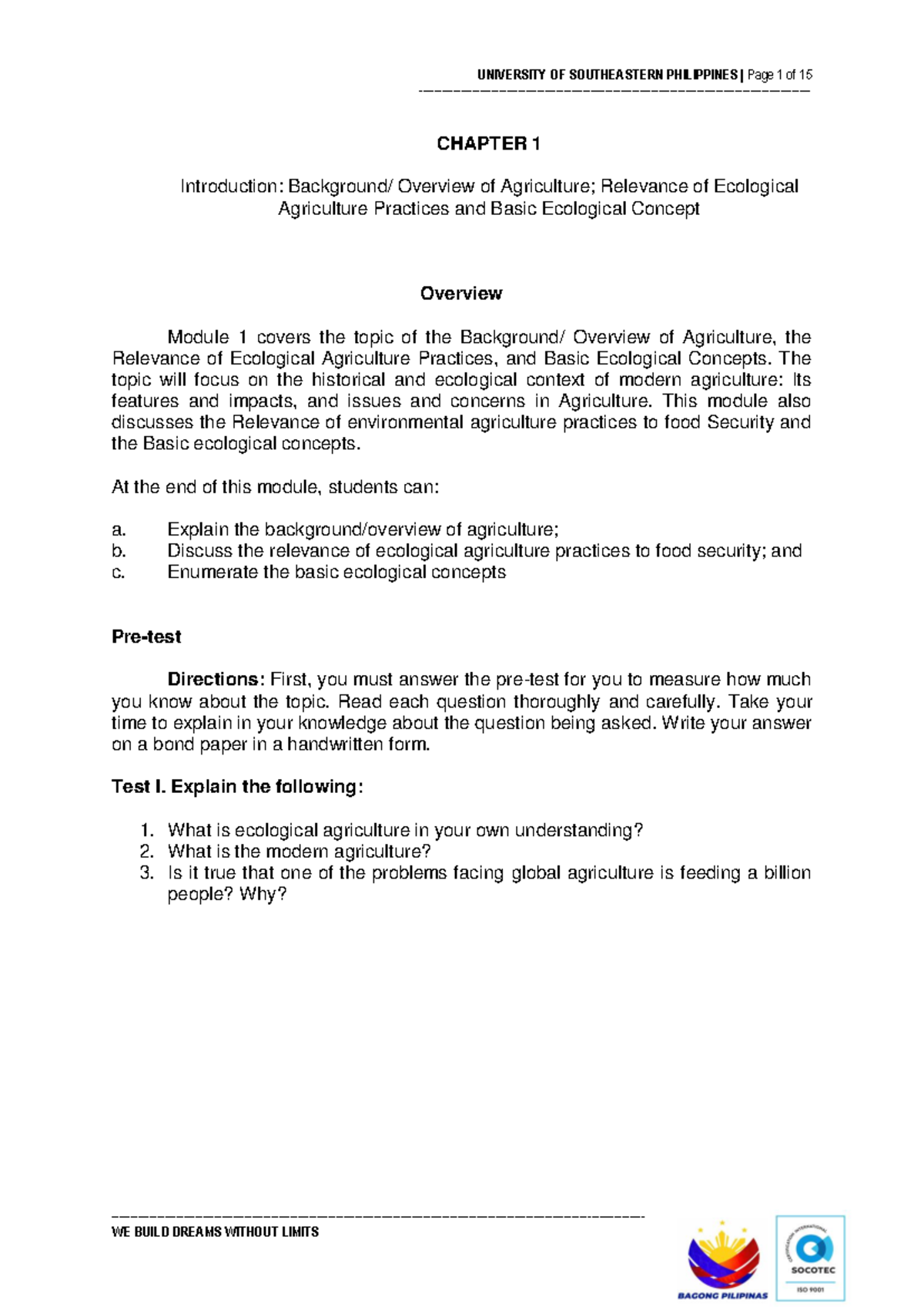 Chapter 1 Lesson 1: Overview of Ecological Agriculture Principles - Studocu