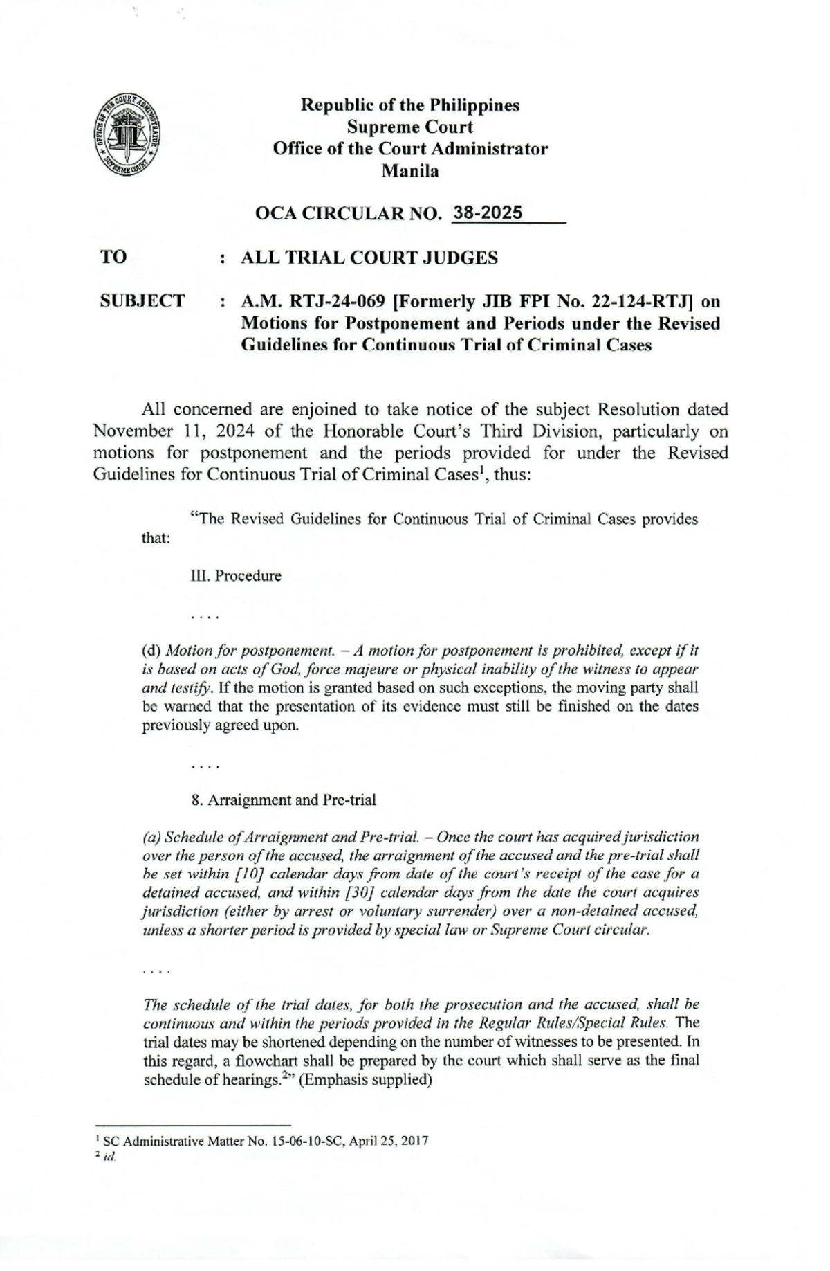 OCA-Circular-38: Updated Guidelines for Continuous Trial of Criminal ...