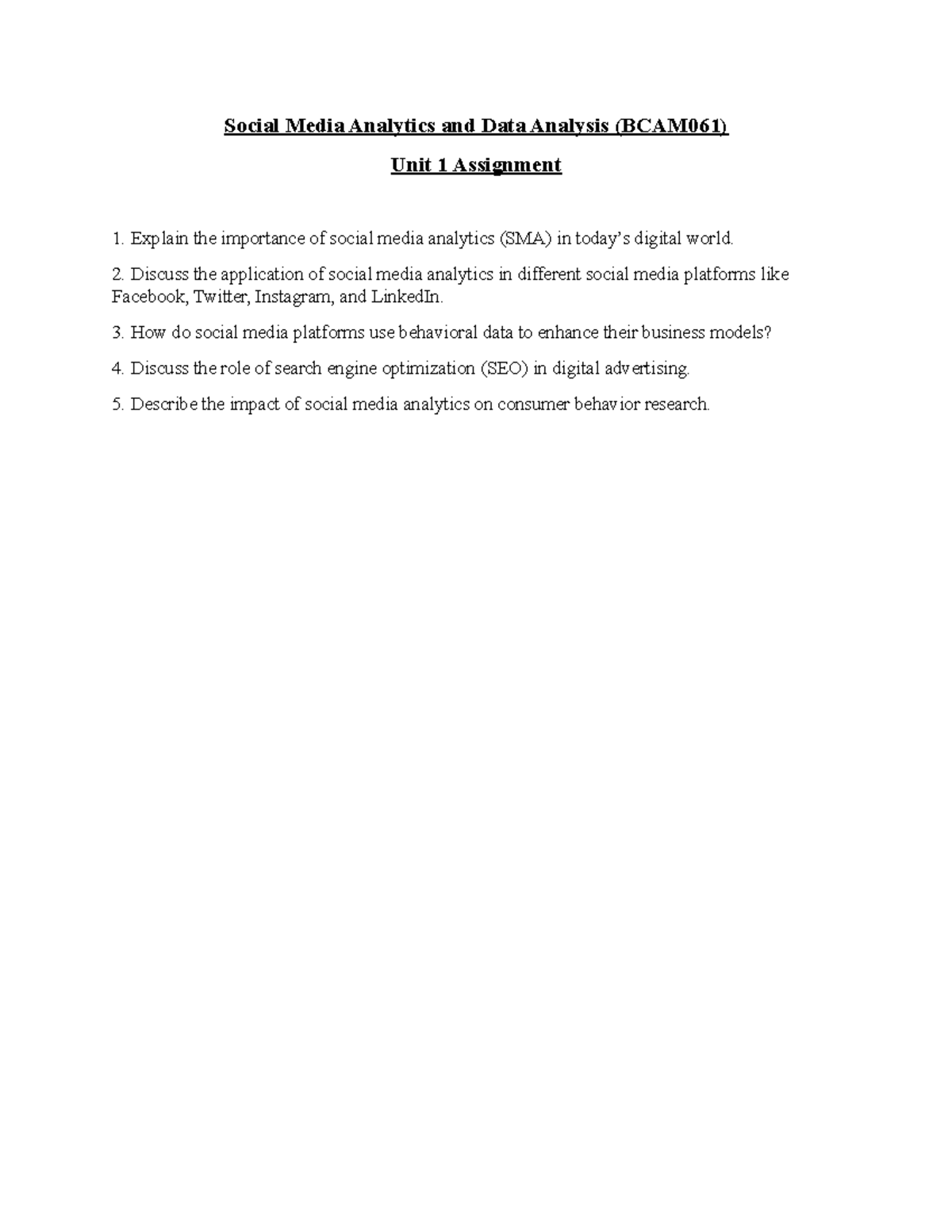 Assignment-1 SMDA - Digital and social media marketing Assignment 1 ...