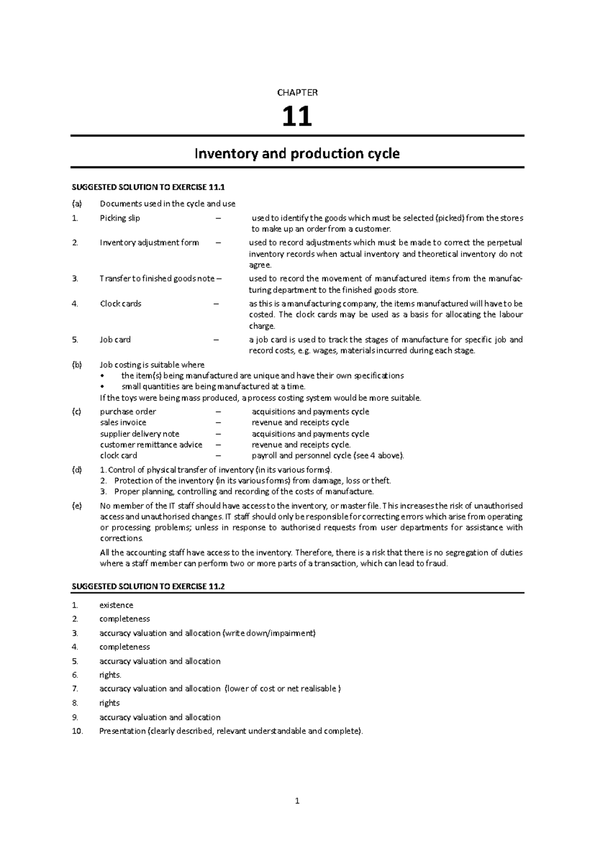Inventory and Production Cycle Management Solutions (CH11) - Studocu