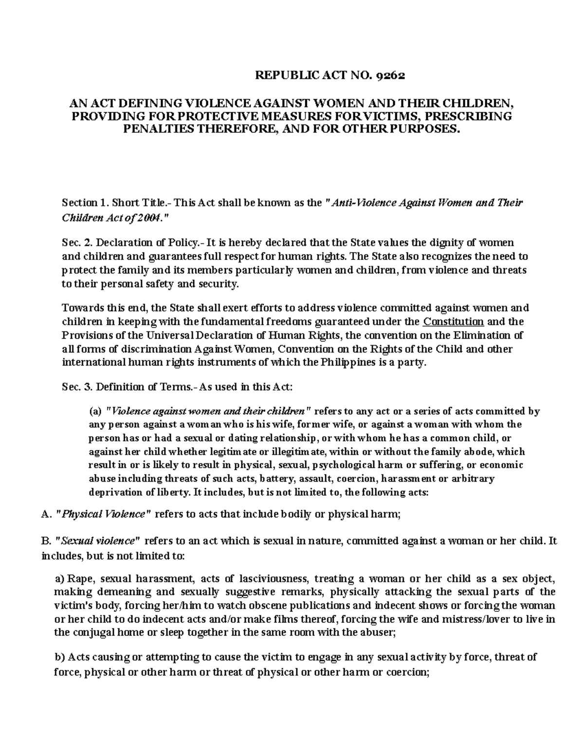 RA 9262 - Law Against Violence Against Women and Their Children ...
