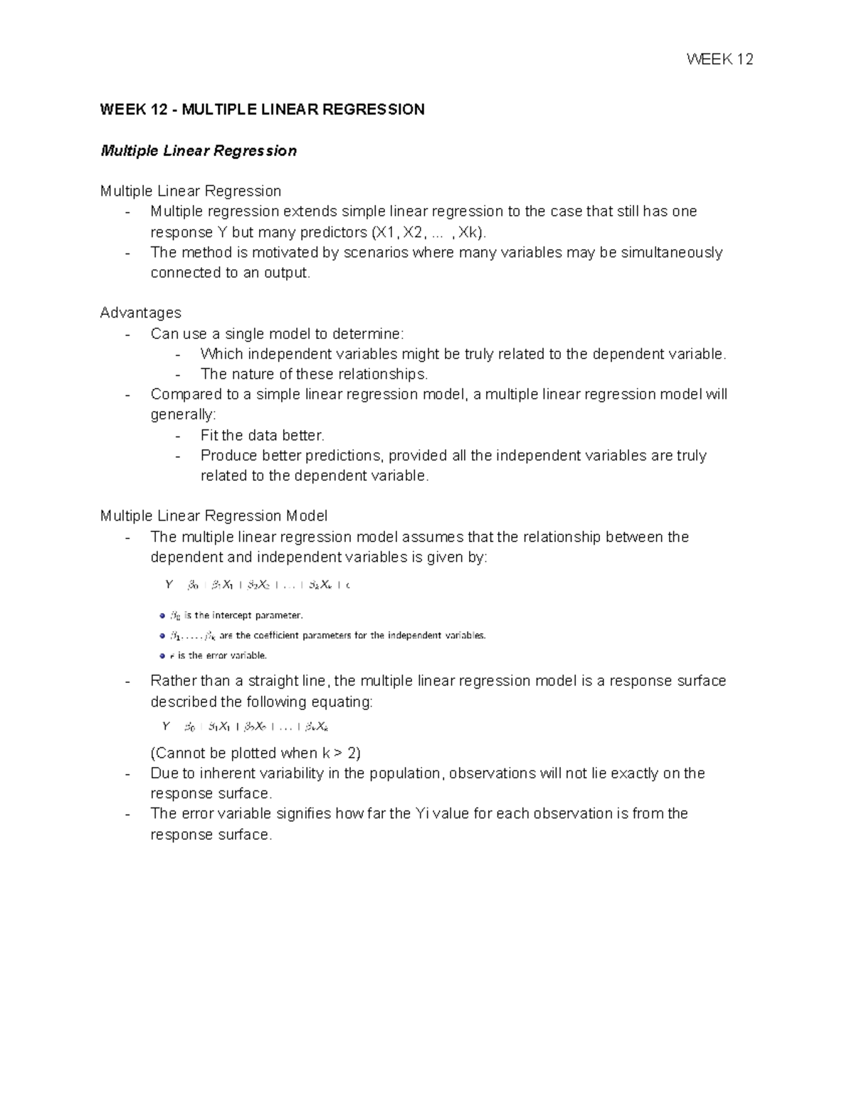 STAT1003 - Week 12 - Lecture note week 12 - WEEK 12 WEEK 12 - MULTIPLE ...