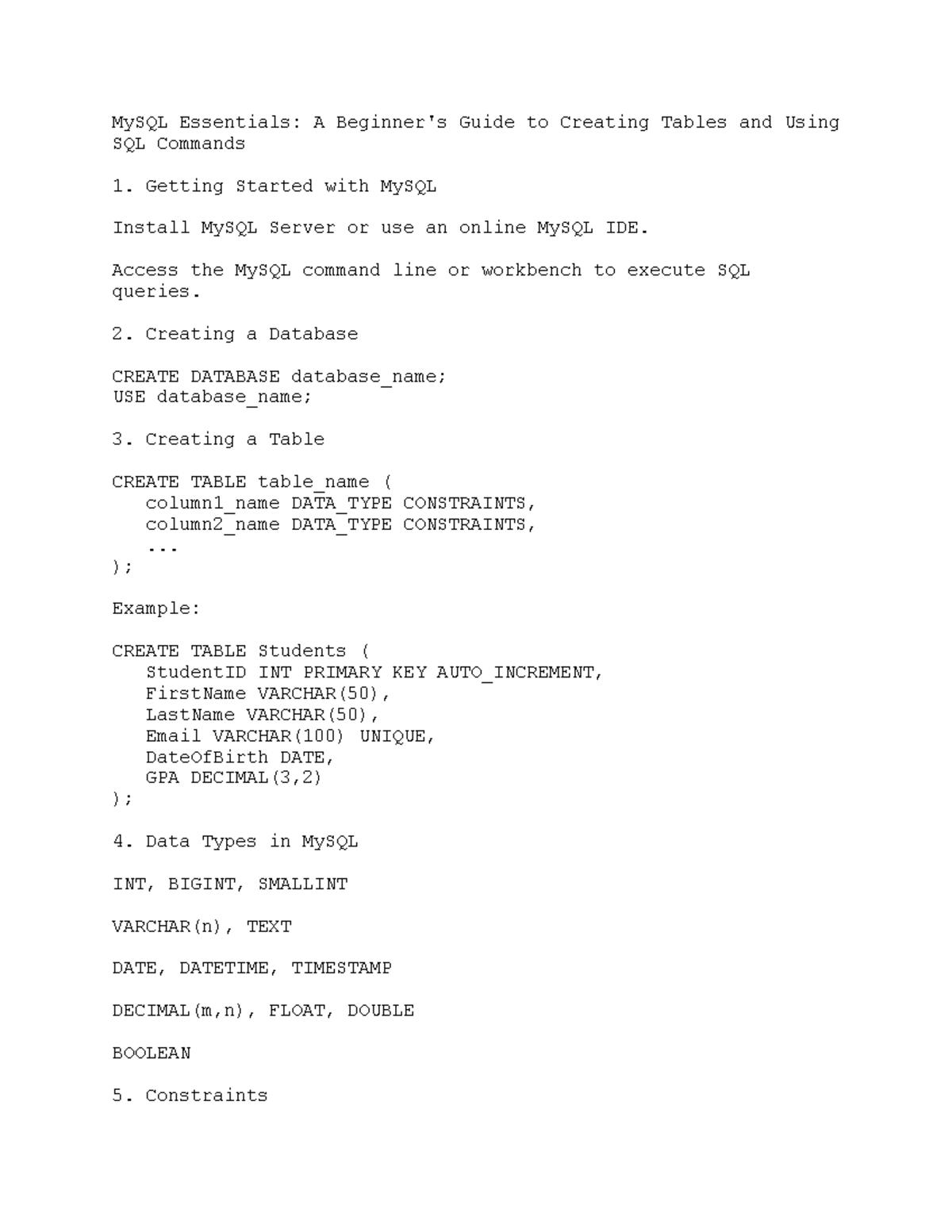 Learning my SQL - this is a summary of everything you need to know ...